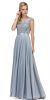 Embroidered Mesh Bodice Long Chiffon Prom Formal Dress in Silver